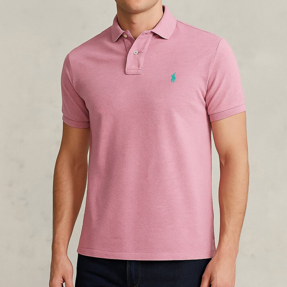 $110 Polo Ralph Lauren Classic Fit Pink Polo Shirt – Turquoise Logo Men’s Large